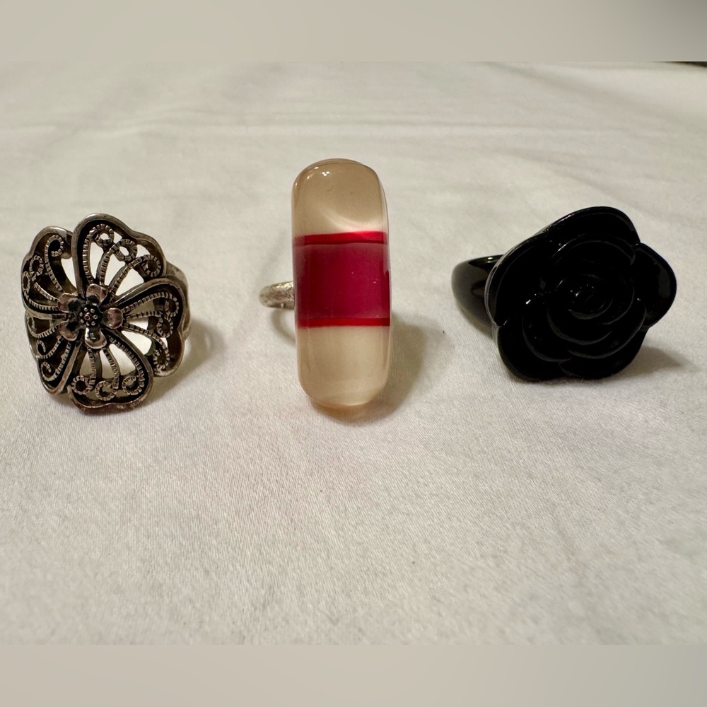 Ring Set - Black, Silver, Red/White